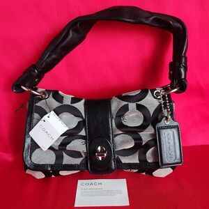 NEW Vintage COACH PARKER Op Art Black Gray Jacquard CC Bag Canvas Leather 13408